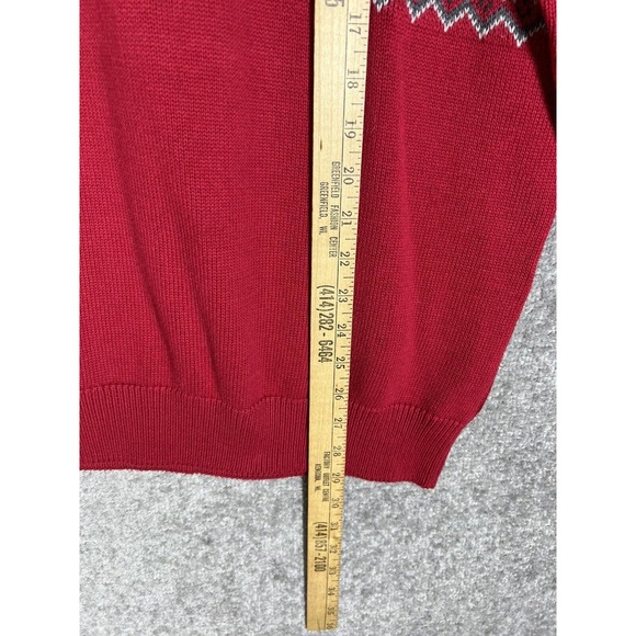 Chaps 1/4 Zip Moose Winter Christmas Knit Pullover Sweater Mens Large Red Cotton - Picture 16 of 16
